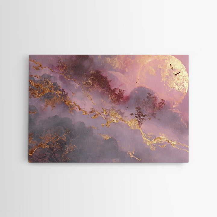 Phoenix Rising from Ashes Framed Canvas Print, Mythological Art, Bedroom Wall Art, Living Room Decor, Watercolor Art, Legend, MYT-3x2-65