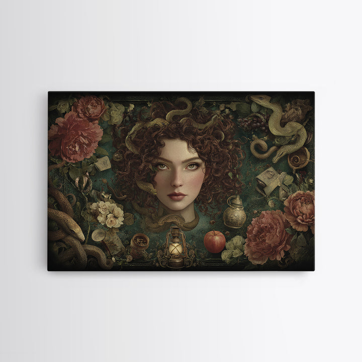 Medusa Portrait with Serpents and Tragic Beauty Canvas Print, Mythological Art, Home Decor, Living Room Decor, Legend, MYT-3x2-77