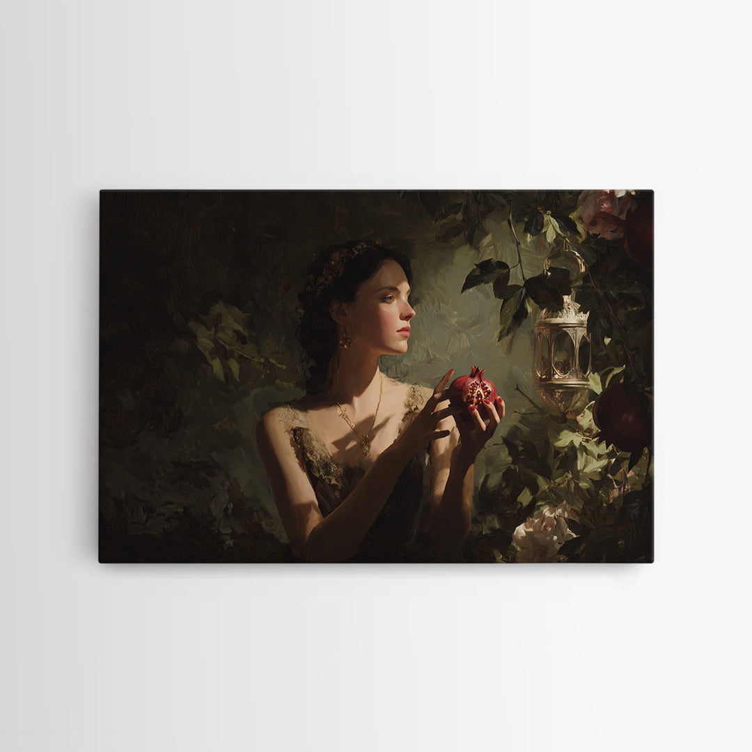 Persephone Holding Pomegranate Canvas Print, Mythological Art, Wall Art, Living Room Decor, Oil Painting, Legend, Artwork, MYT-3x2-83