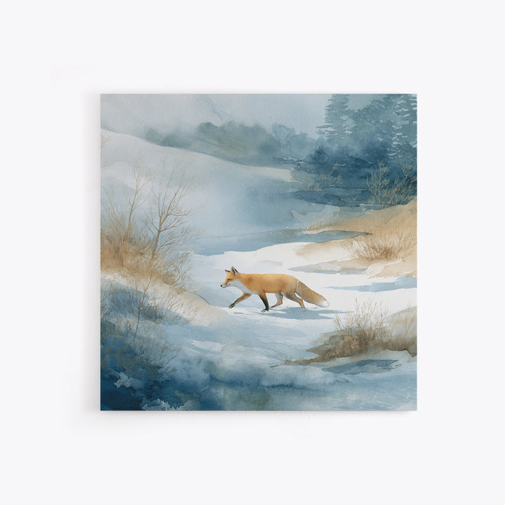 Fox Crossing a Snowy Forest Clearing Canvas Print, Nature Art, Stained Glass Art, Living Room Decor, Fine Art, Nature, NAT-1x1-10