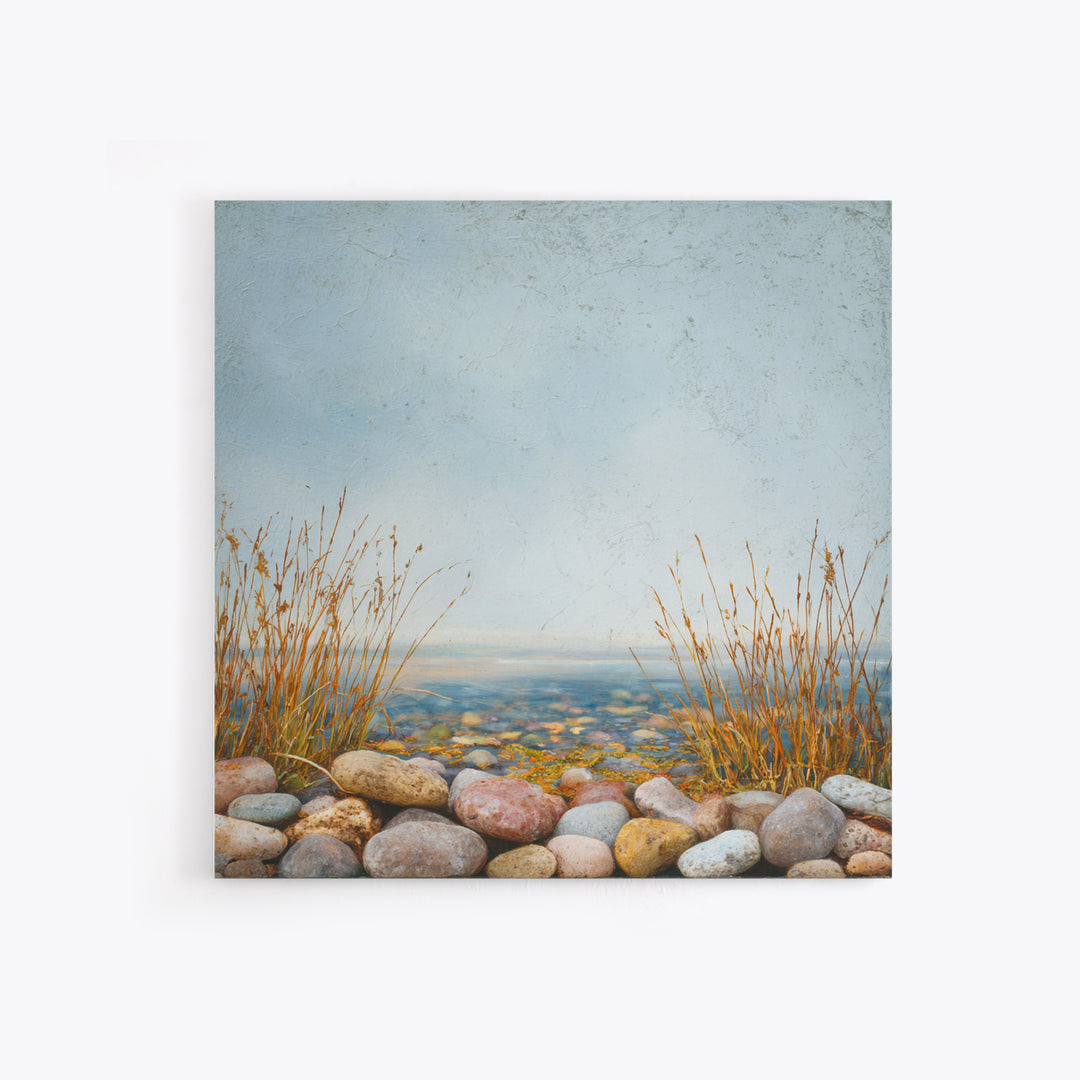 River Stones under Clear Shallow Water Canvas Print, Nature Art, Botanical Art, Living Room Decor, Watercolor Art, Nature, NAT-1x1-13