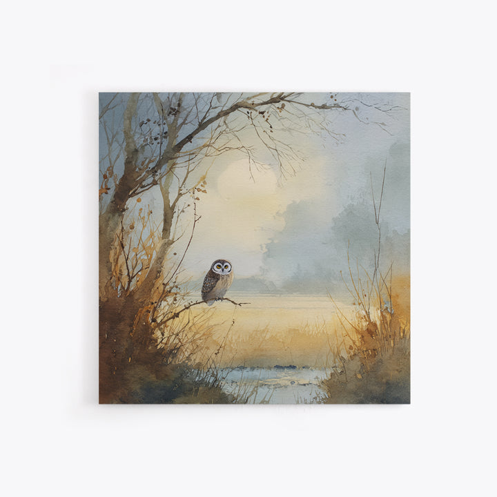 Owl in Moonlit Branches Canvas Print, Nature Art, Living Room Decor, Nature, Ocean Art, Bird Wall Art, Nature Wall Art, NAT-1x1-19