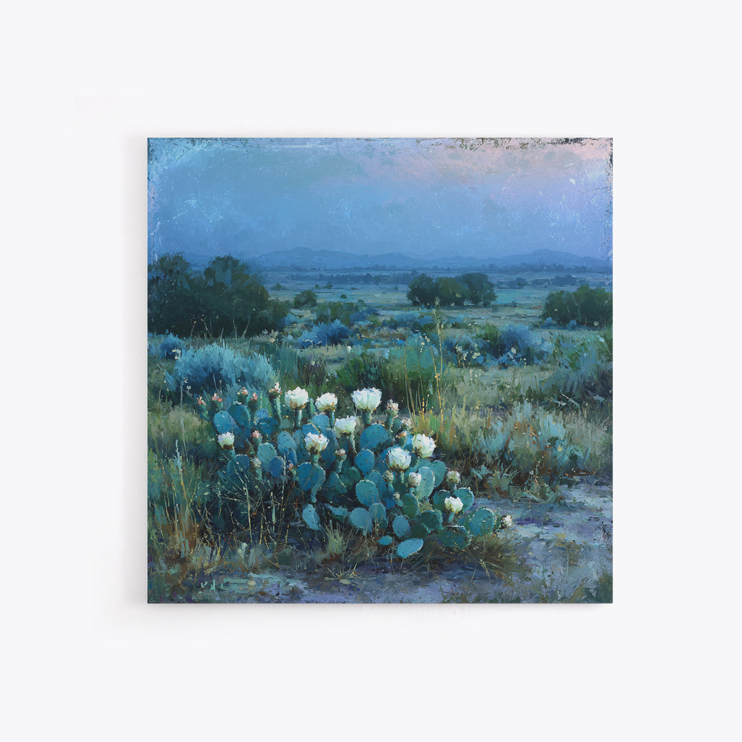 Desert Cactus Blooming After Rain Canvas Print, Nature Art, Painting, Living Room Decor, Fine Art, Nature, Modern Wall Art, NAT-1x1-20