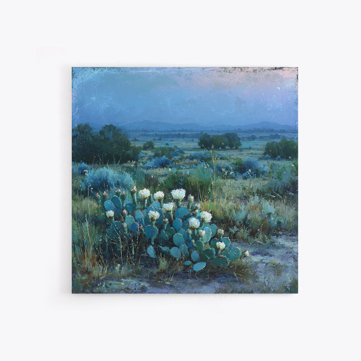 Desert Cactus Blooming After Rain Canvas Print, Nature Art, Painting, Living Room Decor, Fine Art, Nature, Modern Wall Art, NAT-1x1-20