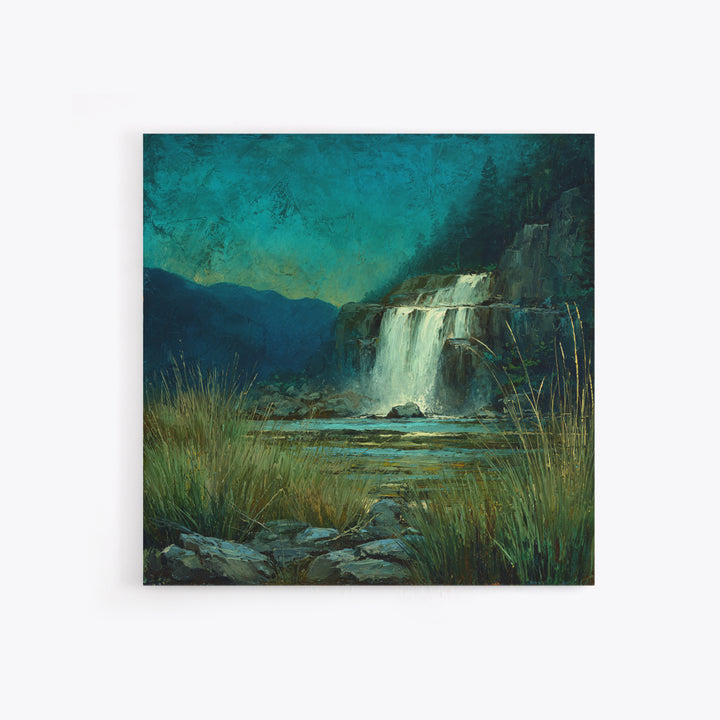 Waterfall Hidden Among Dark Green Rocks Framed Canvas Print, Nature Art, 3d Wall Art, Living Room Decor, Fine Art, Nature, NAT-1x1-27