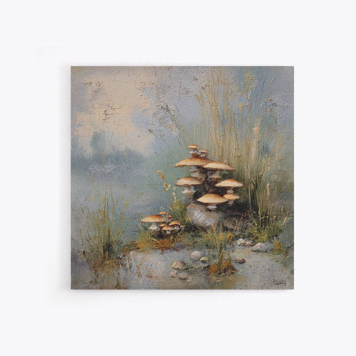 Mushroom Cluster in Enchanted Woodland Canvas Print, Nature Art, Watercolor Painting, Living Room Decor, Fine Art, Nature, NAT-1x1-31