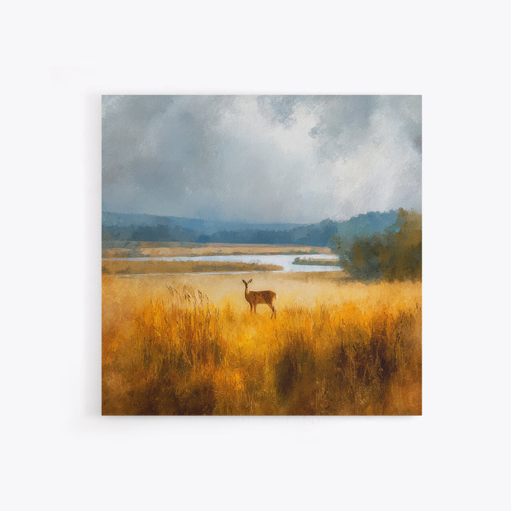 Deer Standing in a Golden Field Framed Canvas Print, Nature Art, Gallery Decor, Living Room Decor, Fine Art, Nature, NAT-1x1-32