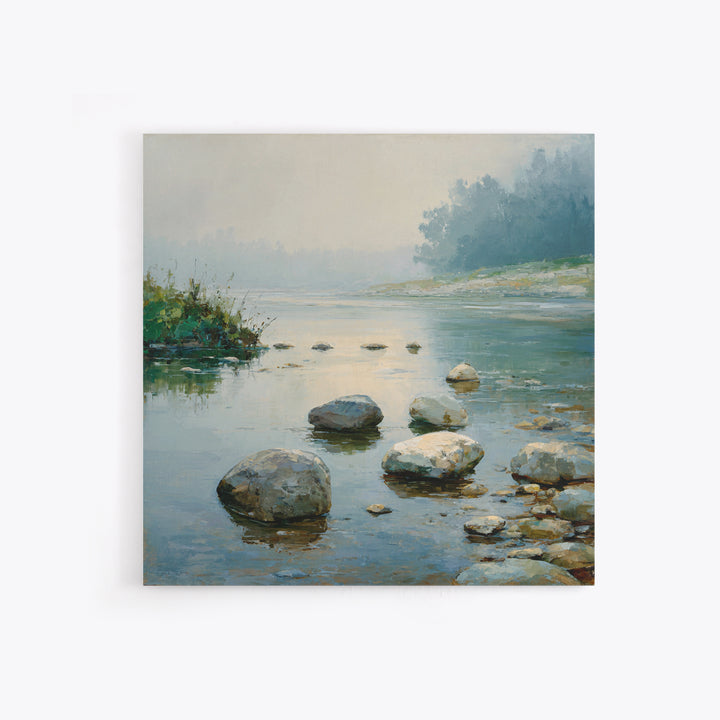River Stones under Clear Shallow Water Framed Canvas Print, Nature Art, Mountain Art, Living Room Decor, Oil Painting, Nature, NAT-1x1-37