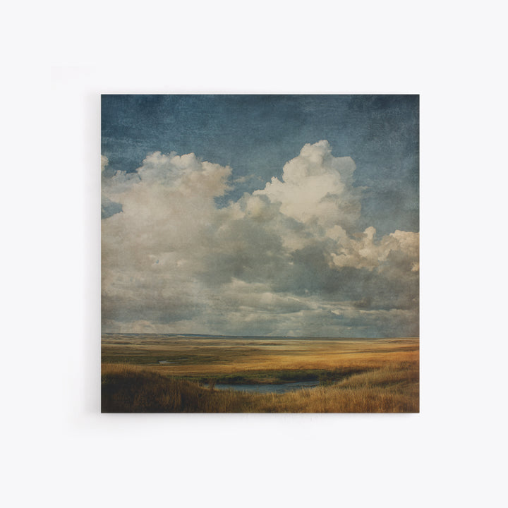 Storm Clouds over a Rolling Prairie Framed Canvas Print, Nature Art, Bird Wall Art, Living Room Decor, Fine Art, Nature, NAT-1x1-38