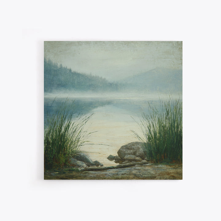Misty Mountain Lake Framed Canvas Print, Nature Art, Fine Art Print, Living Room Decor, Watercolor Art, Nature, Poster, NAT-1x1-53