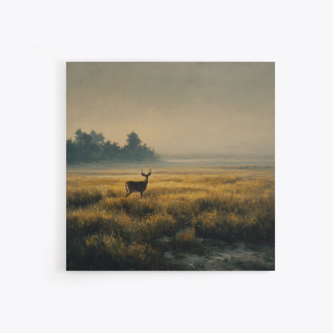 Deer Standing in a Golden Field Framed Canvas Print, Nature Art, Floral, Living Room Decor, Fine Art, Nature, Moss Art, NAT-1x1-56