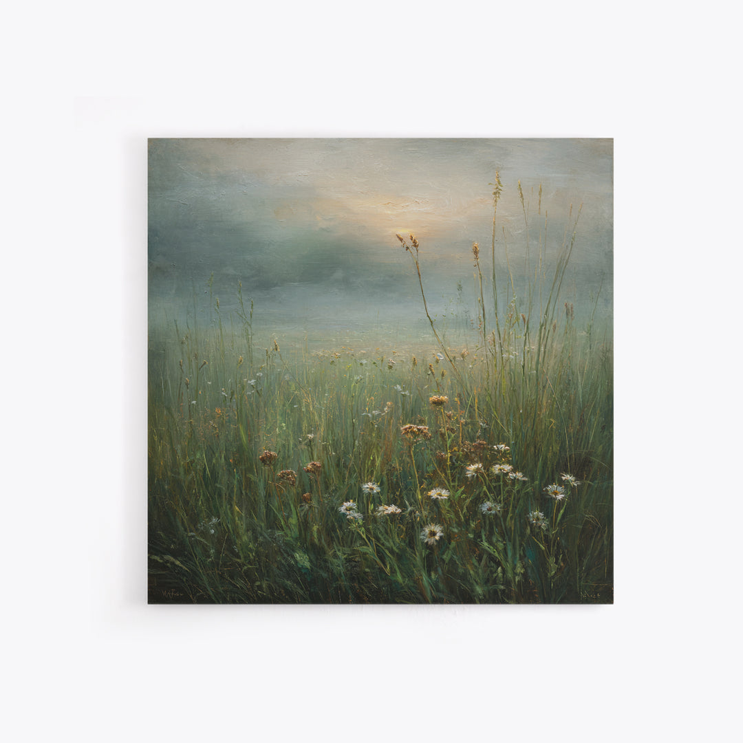 Sunrise Through Tall Grass and Wildflowers Canvas Print, Nature Art, Landscape Print, Living Room Decor, Fine Art, Nature, NAT-1x1-59