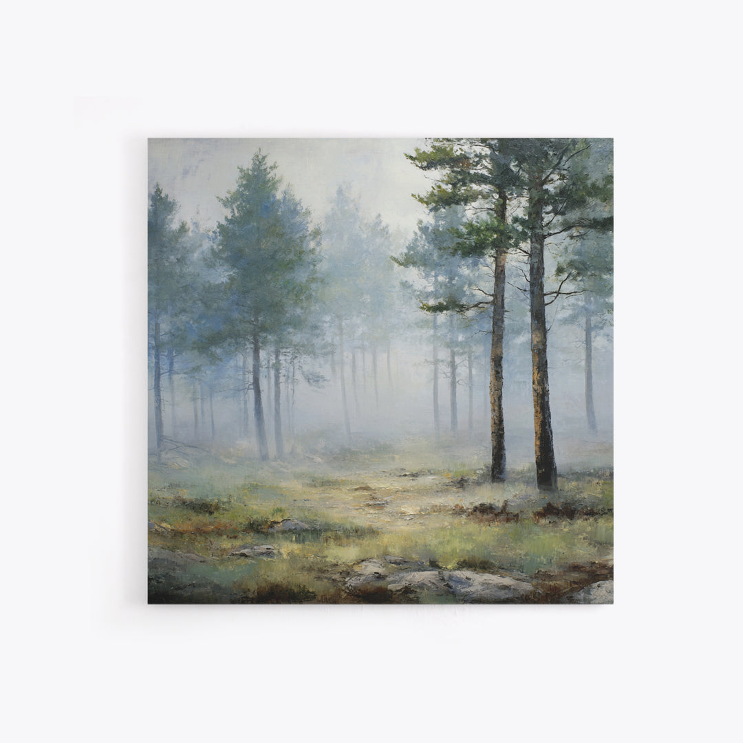 Moody Pine Forest Framed Canvas Print, Nature Art, Gallery Decor, Living Room Decor, Oil Painting, Nature, Contemporary Art, NAT-1x1-65