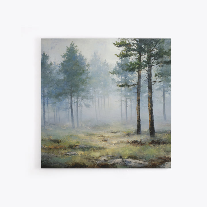 Moody Pine Forest Framed Canvas Print, Nature Art, Gallery Decor, Living Room Decor, Oil Painting, Nature, Contemporary Art, NAT-1x1-65