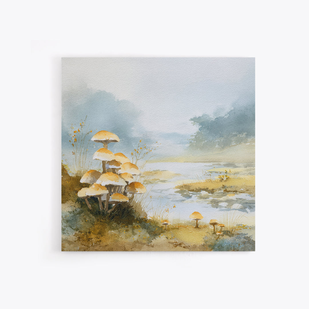 Mushroom Cluster in Enchanted Woodland Framed Canvas Print, Nature Art, Artwork, Living Room Decor, Fine Art, Nature, NAT-1x1-7