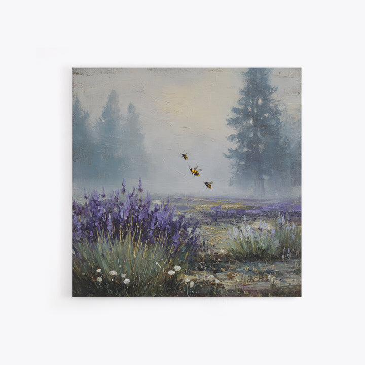 Bees Circling Lavender Blossoms Framed Canvas Print, Nature Art, Ocean Art, Living Room Decor, Fine Art, Nature, Art Print, NAT-1x1-71