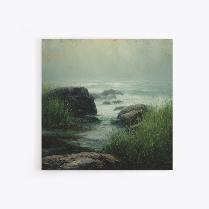 Waterfall Hidden Among Dark Green Rocks Canvas Print, Nature Art, Modern Decor, Living Room Decor, Fine Art, Nature, Home Decor, NAT-1x1-75