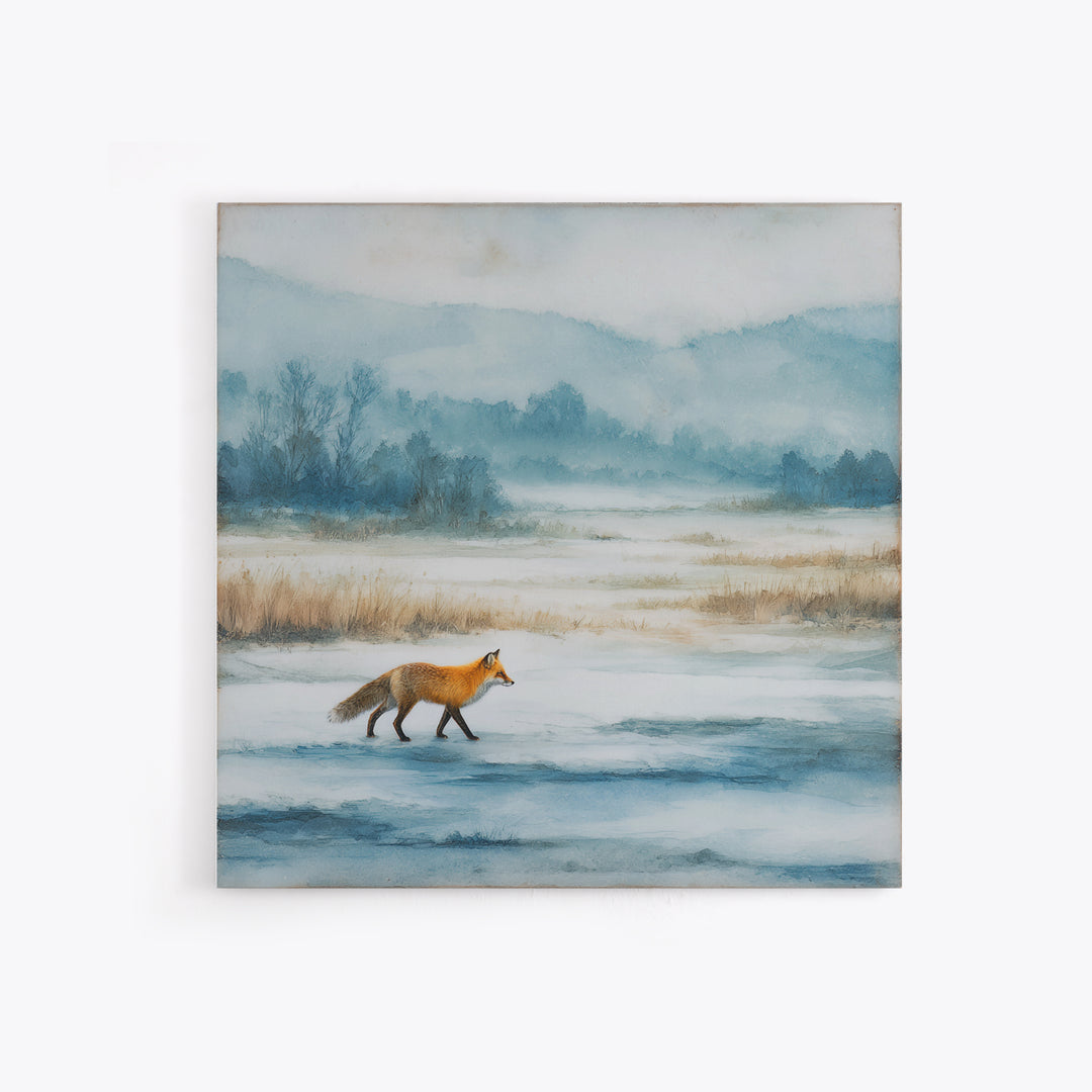 Fox Crossing a Snowy Forest Clearing Canvas Print, Nature Art, Neutral Decor, Living Room Decor, Fine Art, Nature, Wall Art, NAT-1x1-82
