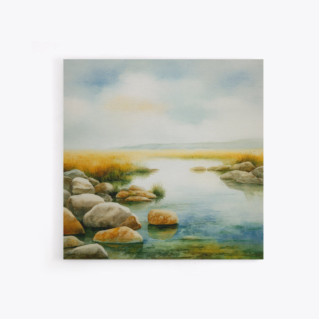River Stones under Clear Shallow Water Canvas Print, Nature Art, Boho Decor, Living Room Decor, Fine Art, Nature, Wall Decor, NAT-1x1-85