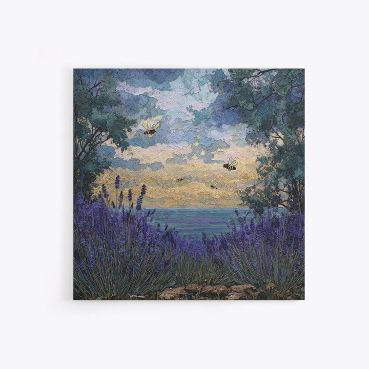 Bees Circling Lavender Blossoms Canvas Print, Nature Art, Neutral Decor, Living Room Decor, Fine Art, Nature, Wall Art, NAT-1x1-95