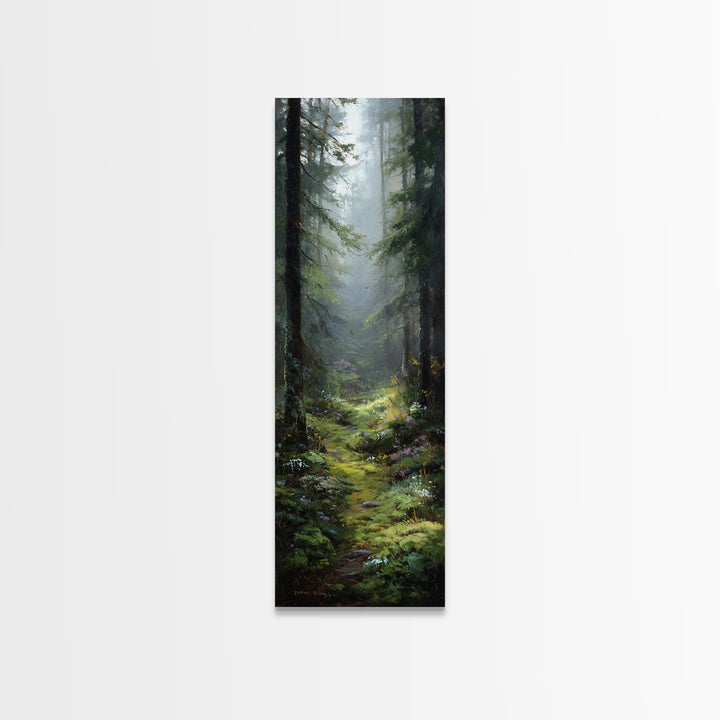 Sunlit Forest Path Canvas Print, Nature Art, Statement Artwork, Living Room Decor, Oil Painting, Nature, Wall Decor, Mushroom, NAT-1x3-13