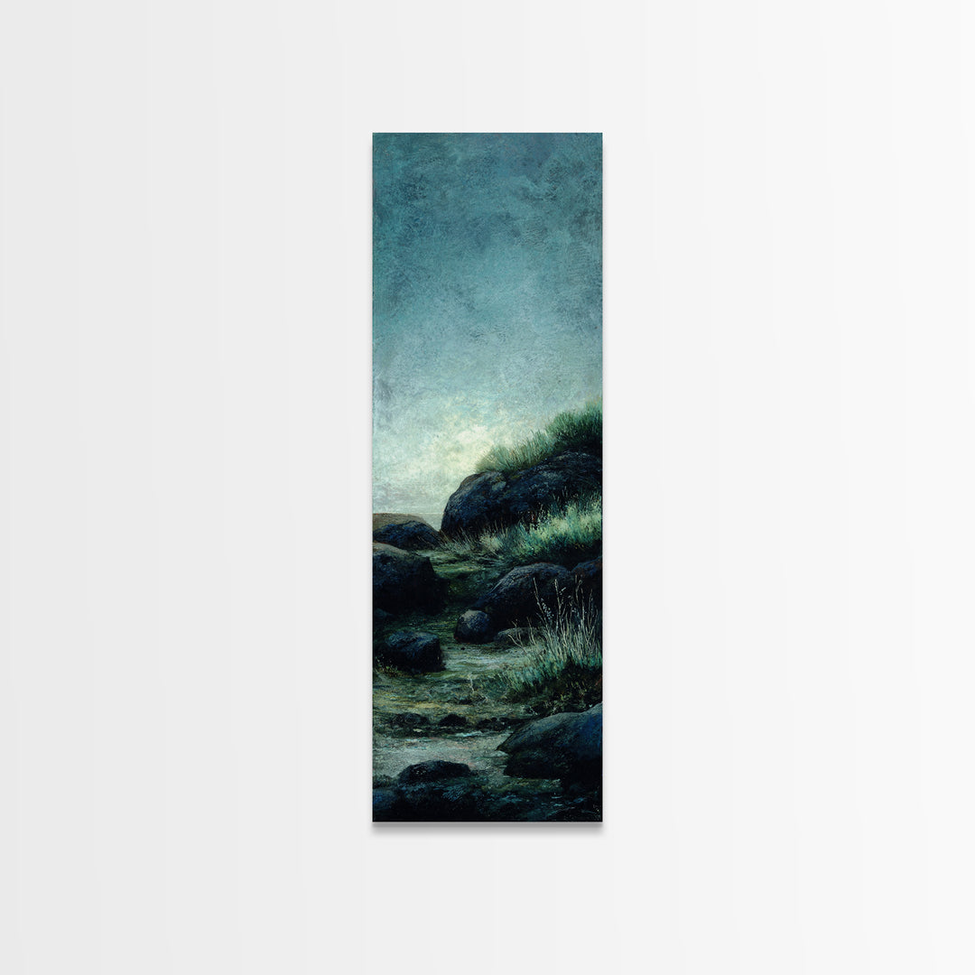 Waterfall Hidden Among Dark Green Rocks Framed Canvas Print, Nature Art, Home Decor, Living Room Decor, Abstract Art, Nature, NAT-1x3-15