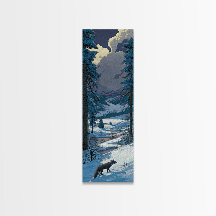 Fox Crossing a Snowy Forest Clearing Framed Canvas Print, Nature Art, Nature Wall Art, Living Room Decor, Fine Art, Nature, NAT-1x3-46