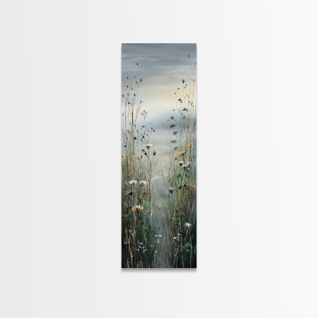 Sunrise Through Tall Grass and Wildflowers Framed Canvas Print, Nature Art, Living Room Decor, Watercolor Art, Nature, NAT-1x3-47