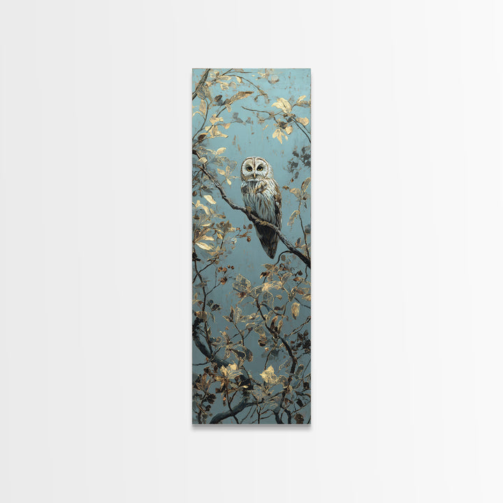 Owl in Moonlit Branches Canvas Print, Nature Art, Artwork, Living Room Decor, Fine Art, Nature, Landscape Art, Botanical Art, NAT-1x3-55