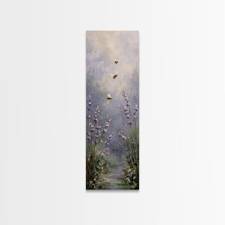 Bees Circling Lavender Blossoms Canvas Print, Nature Art, Framed Art, Living Room Decor, Fine Art, Nature, Botanical Art, NAT-1x3-59