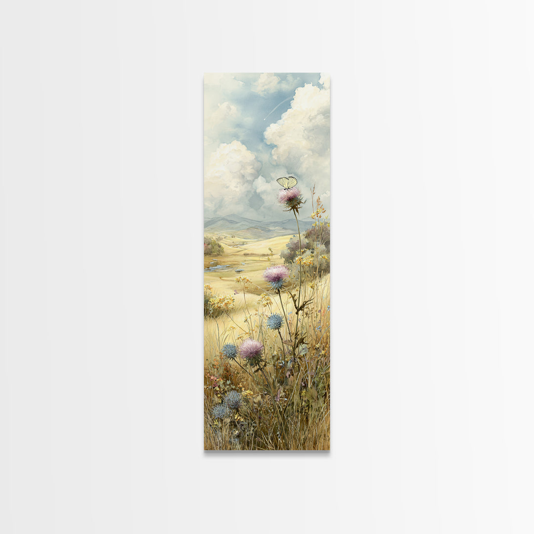 Butterfly Resting on a Blooming Thistle Framed Canvas Print, Nature Art, Floral, Living Room Decor, Fine Art, Nature, NAT-1x3-64