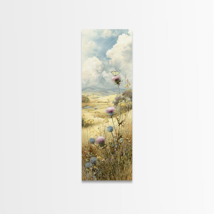 Butterfly Resting on a Blooming Thistle Framed Canvas Print, Nature Art, Floral, Living Room Decor, Fine Art, Nature, NAT-1x3-64