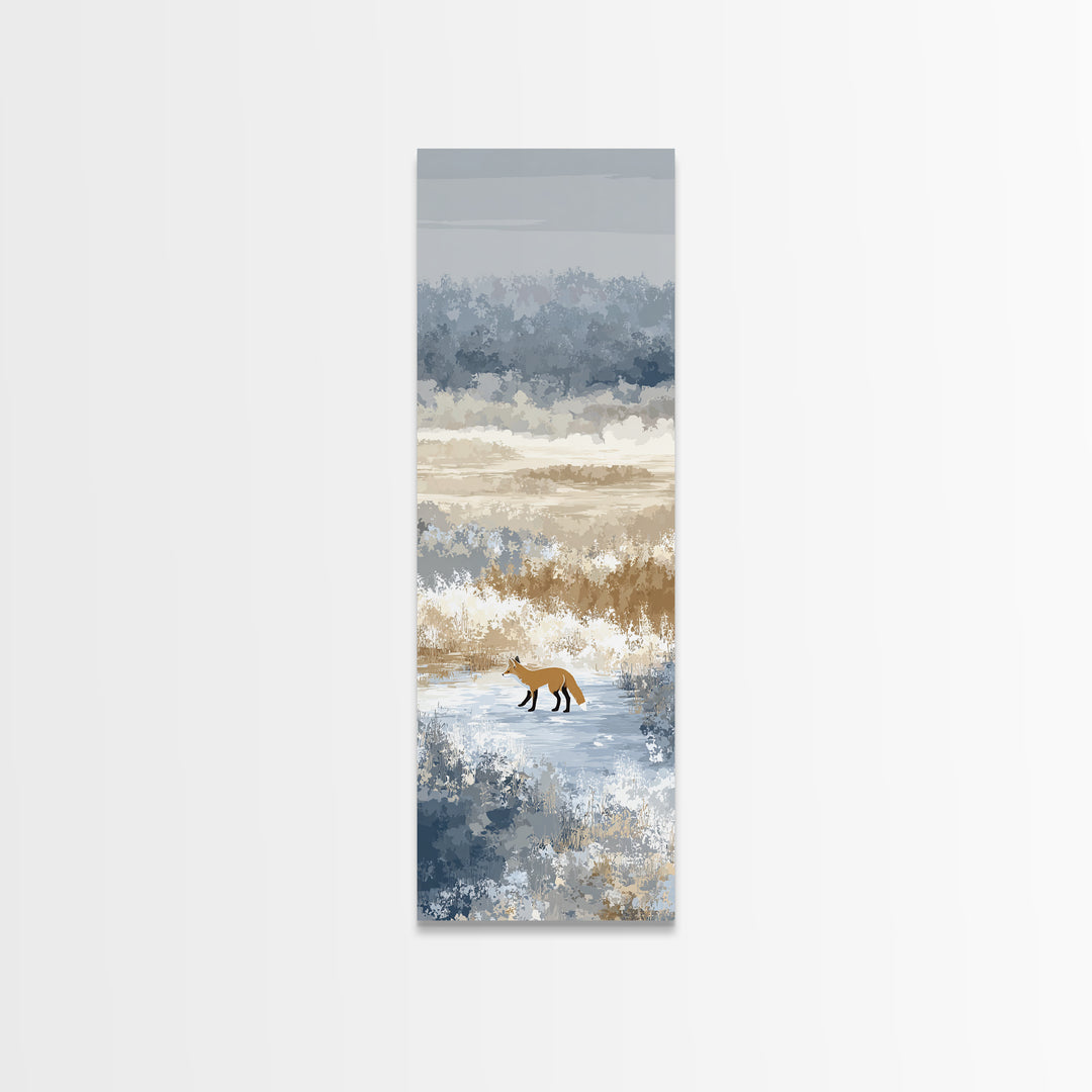 Fox Crossing a Snowy Forest Clearing Framed Canvas Print, Nature Art, Nature Wall Art, Living Room Decor, Fine Art, Nature, NAT-1x3-70