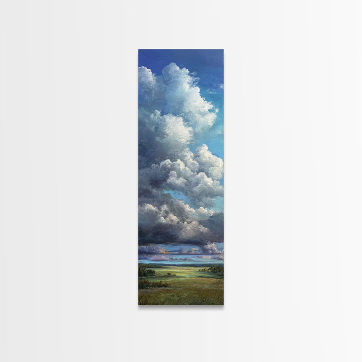 Storm Clouds over a Rolling Prairie Framed Canvas Print, Nature Art, Landscape Print, Living Room Decor, Fine Art, Nature, NAT-1x3-74