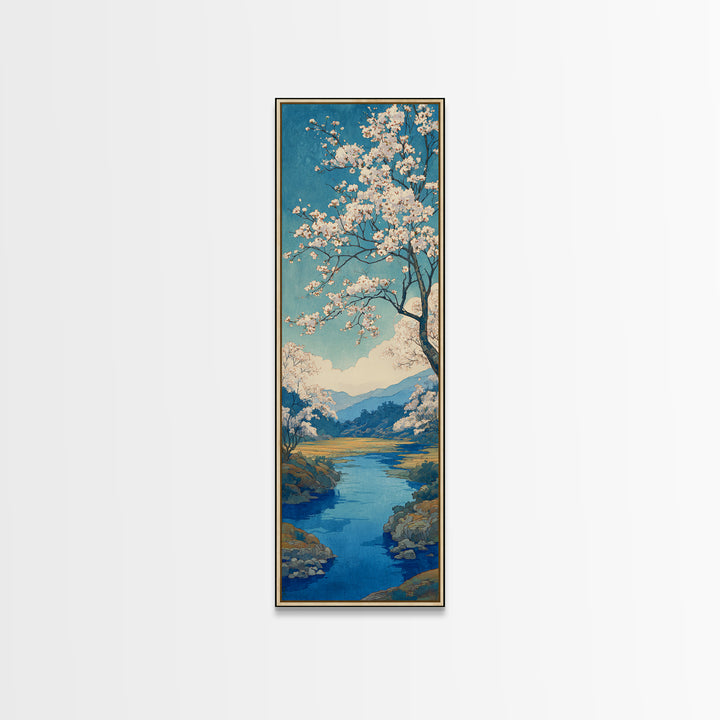 Spring Cherry Blossoms Framed Canvas Print, Nature Art, Wood Wall Art, Living Room Decor, Oil Painting, Nature, NAT-1x3-76