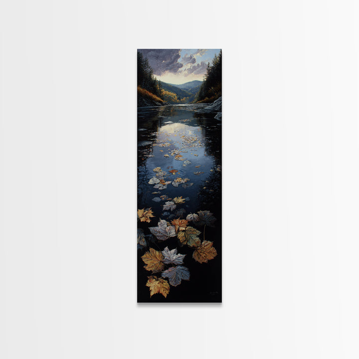 Autumn Leaves Floating on Quiet Stream Canvas Print, Nature Art, Art Print, Living Room Decor, Oil Painting, Nature, NAT-1x3-90