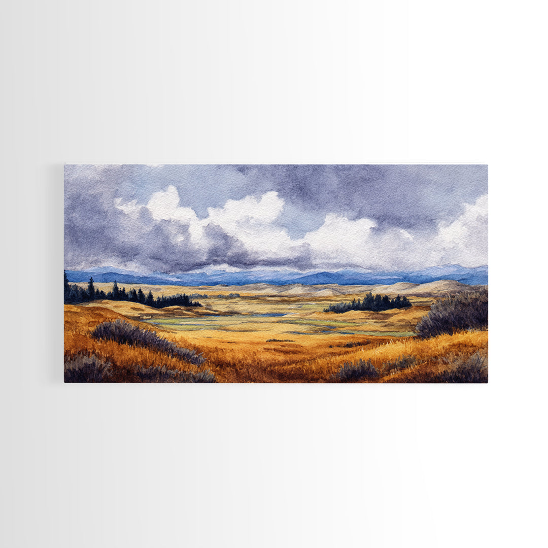 Storm Clouds over a Rolling Prairie Framed Canvas Print, Nature Art, Art Print, Living Room Decor, Fine Art, Nature, NAT-2x1-10