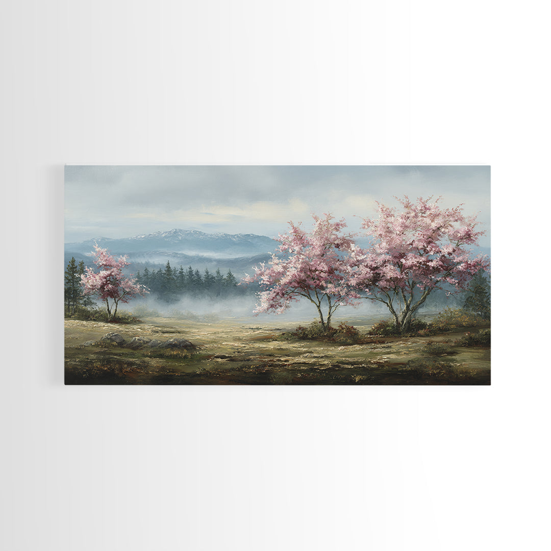 Spring Cherry Blossoms Framed Canvas Print, Nature Art, Art Print, Living Room Decor, Fine Art, Nature, Printable Wall Art, NAT-2x1-12