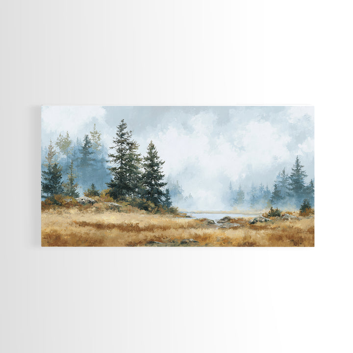 Moody Pine Forest Framed Canvas Print, Nature Art, Minimalist Decor, Living Room Decor, Fine Art, Nature, Artwork, Framed Art, NAT-2x1-13