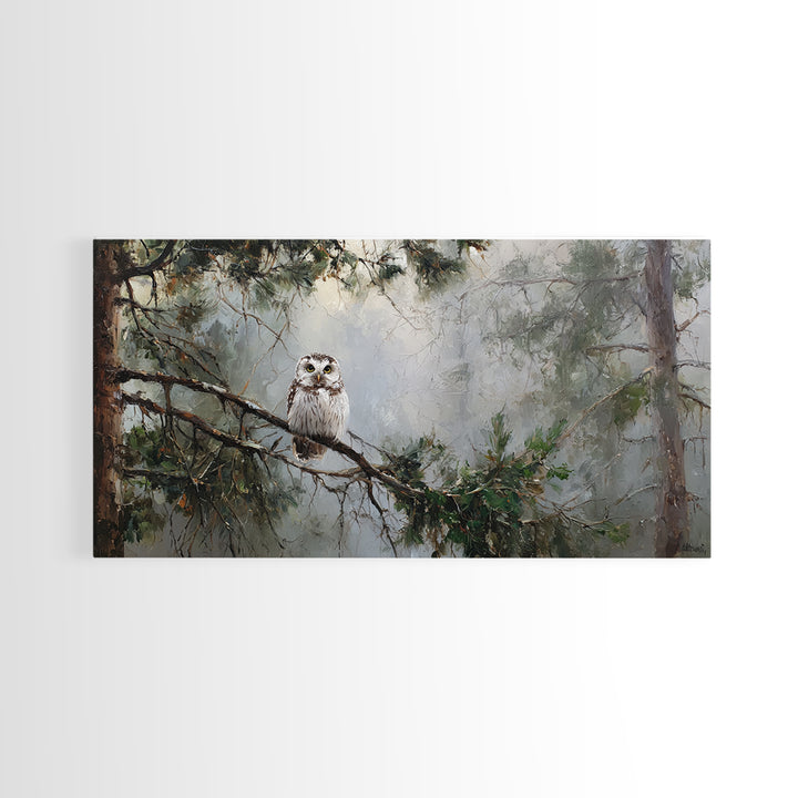 Owl in Moonlit Branches Framed Canvas Print, Nature Art, Minimalist Decor, Living Room Decor, Fine Art, Nature, Artwork, NAT-2x1-15