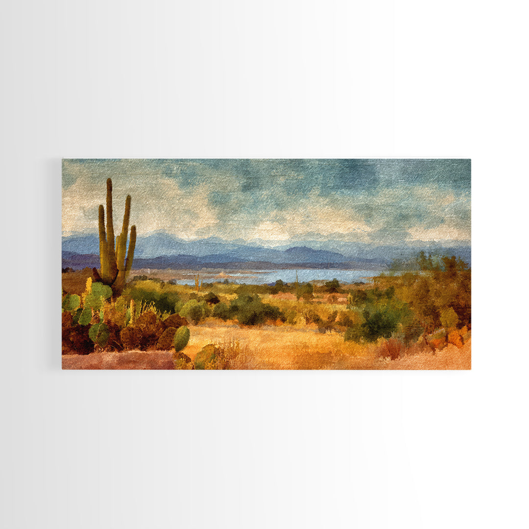 Desert Cactus Blooming After Rain Framed Canvas Print, Nature Art, Fine Art Print, Living Room Decor, Fine Art, Nature, NAT-2x1-16