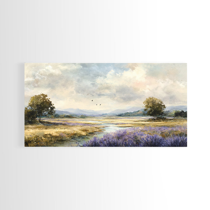 Bees Circling Lavender Blossoms Framed Canvas Print, Nature Art, Ocean Art, Living Room Decor, Fine Art, Nature, Art Print, NAT-2x1-19