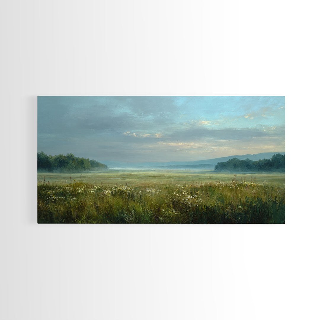 Wildflower Meadow under Soft Summer Sky Canvas Print, Nature Art, Boho Decor, Living Room Decor, Fine Art, Nature, Wall Decor, NAT-2x1-22