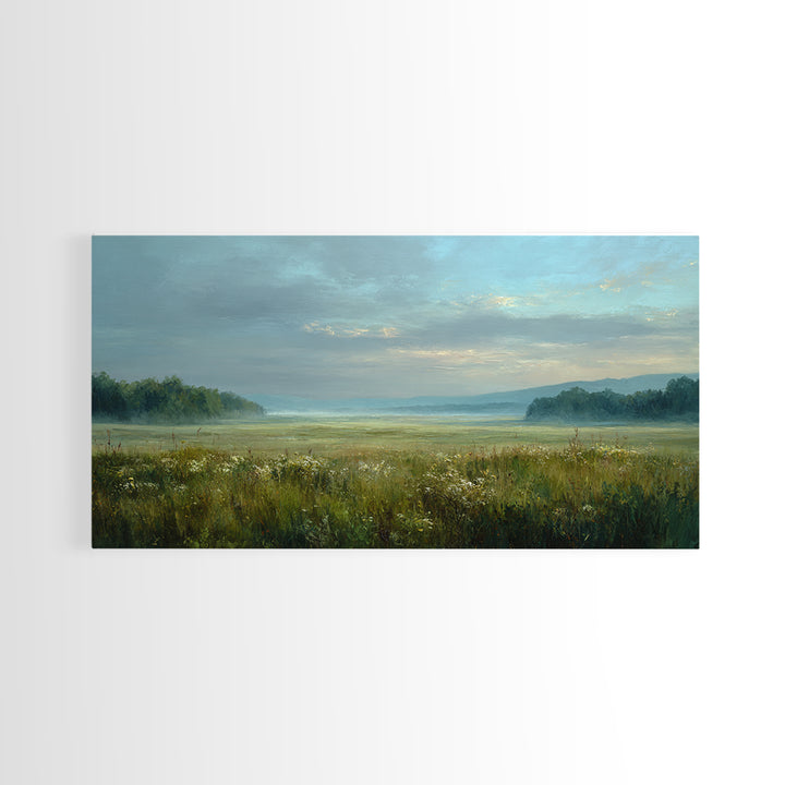 Wildflower Meadow under Soft Summer Sky Canvas Print, Nature Art, Boho Decor, Living Room Decor, Fine Art, Nature, Wall Decor, NAT-2x1-22