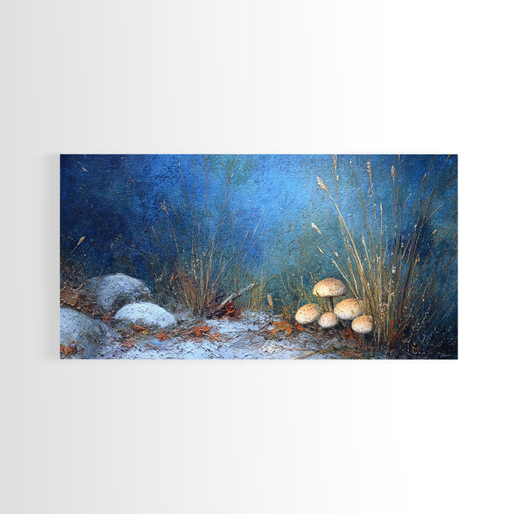 Mushroom Cluster in Enchanted Woodland Framed Canvas Print, Nature Art, Fine Art Print, Living Room Decor, Oil Painting, Nature, NAT-2x1-27
