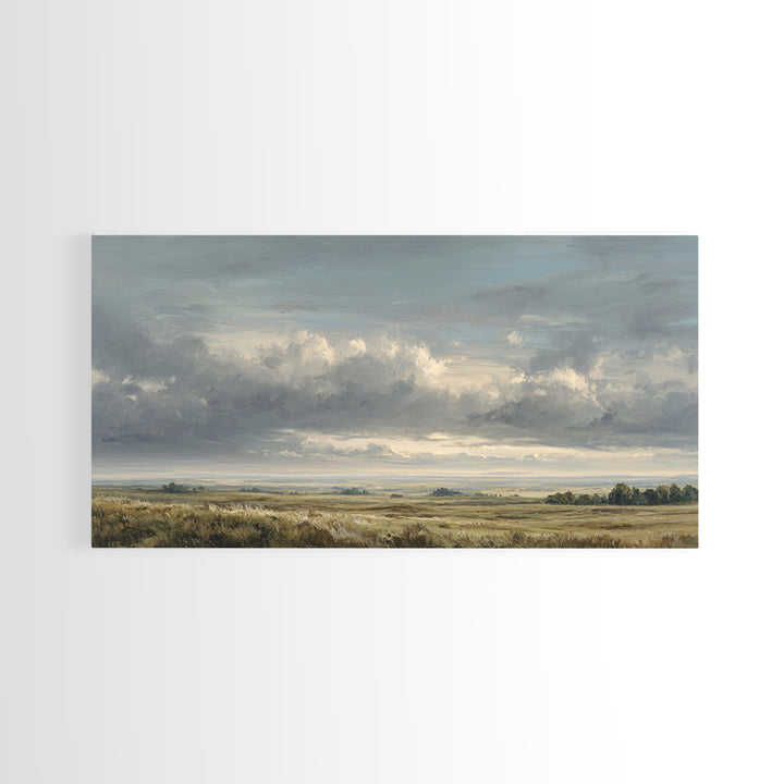 Storm Clouds over a Rolling Prairie Framed Canvas Print, Nature Art, Art Print, Living Room Decor, Fine Art, Nature, NAT-2x1-34