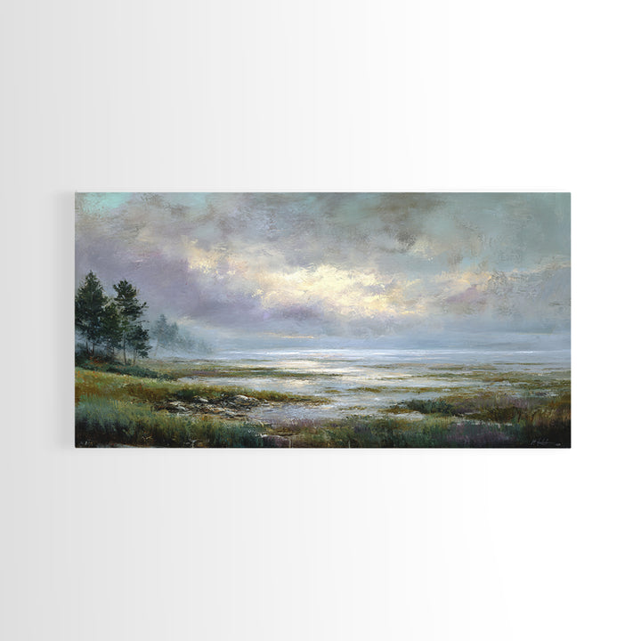 Bees Circling Lavender Blossoms Framed Canvas Print, Nature Art, Painting, Living Room Decor, Fine Art, Nature, Modern Wall Art, NAT-2x1-43