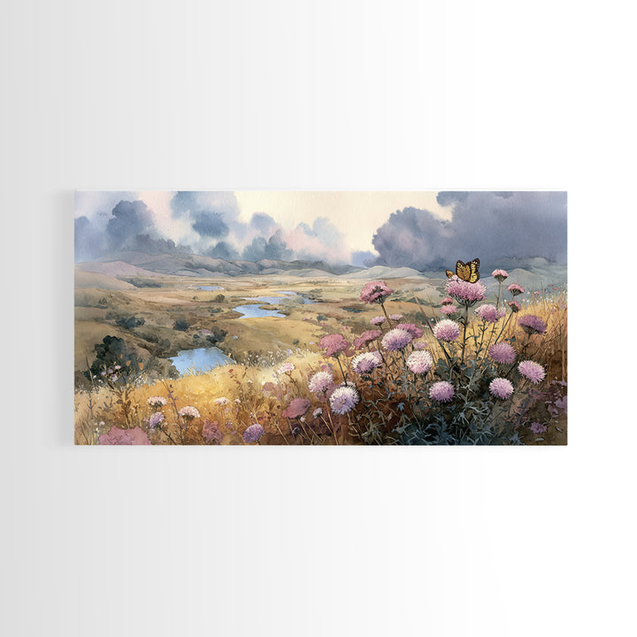 Butterfly Resting on a Blooming Thistle Canvas Print, Nature Art, Art, Living Room Decor, Fine Art, Nature, 3d Wall Art, NAT-2x1-48