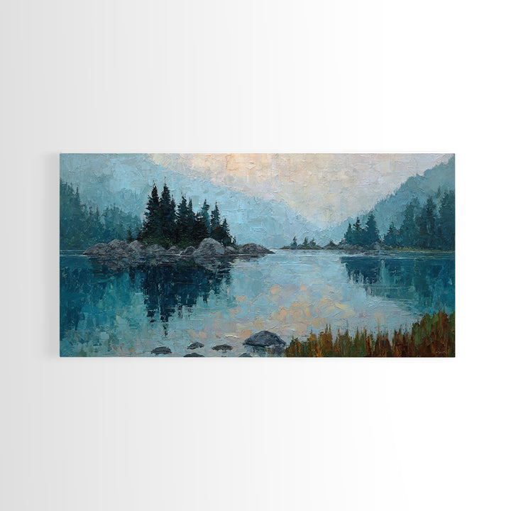Misty Mountain Lake Canvas Print, Nature Art, Printable Wall Art, Living Room Decor, Fine Art, Nature, Living Room Wall Art, NAT-2x1-49