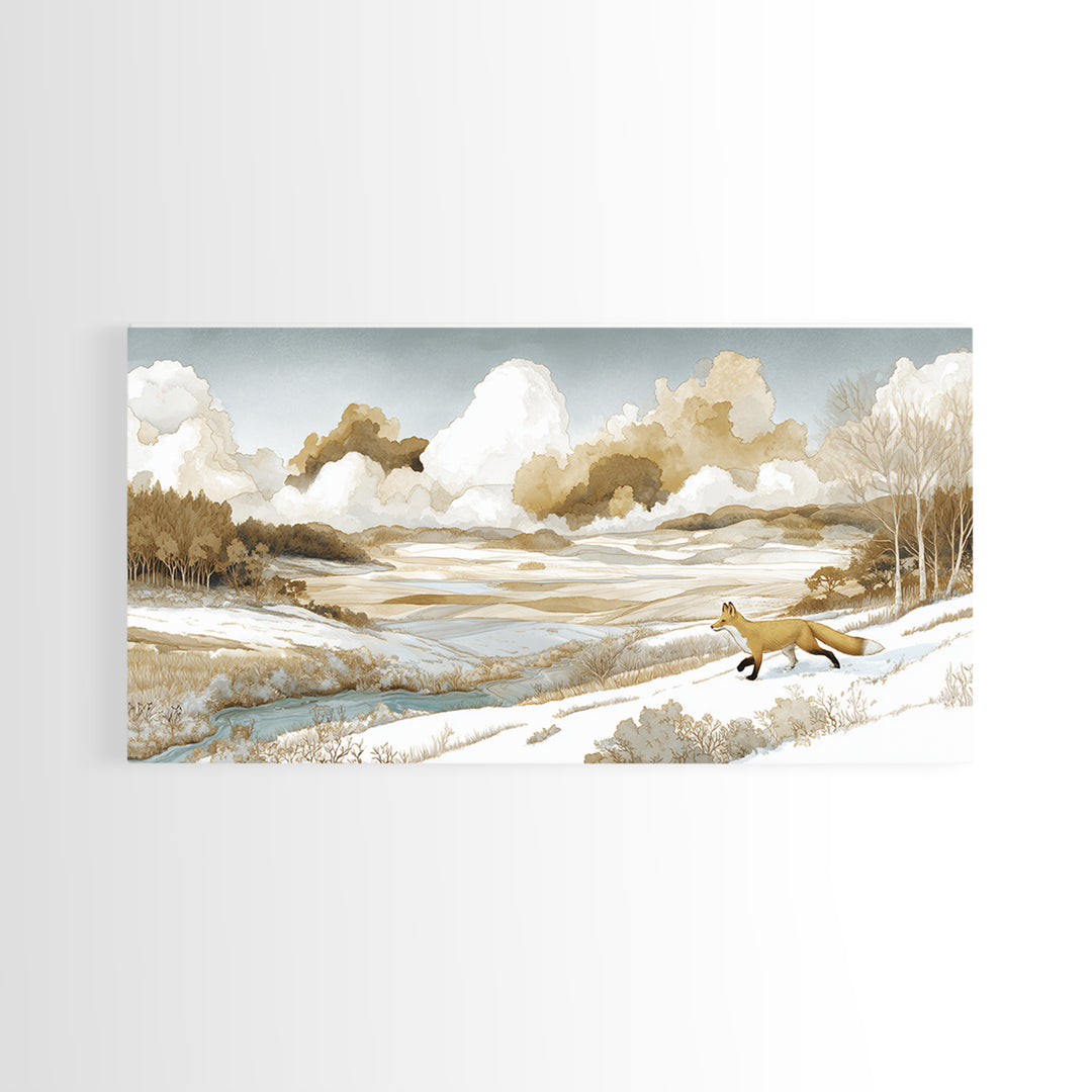 Fox Crossing a Snowy Forest Clearing Canvas Print, Nature Art, Contemporary Art, Living Room Decor, Fine Art, Nature, NAT-2x1-54